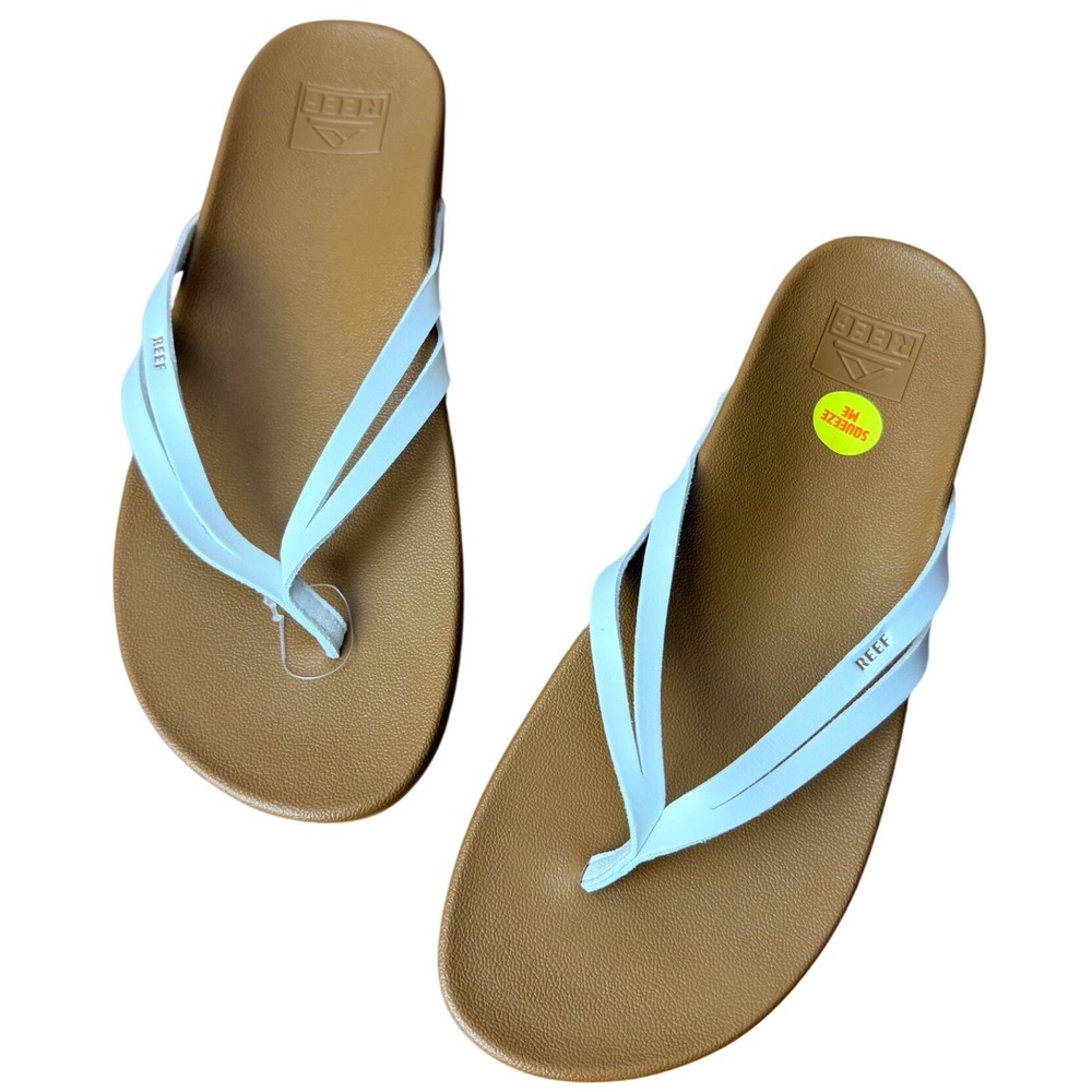 Reef Womens White Tan Double Strap Flip Flop Sandals Size 10